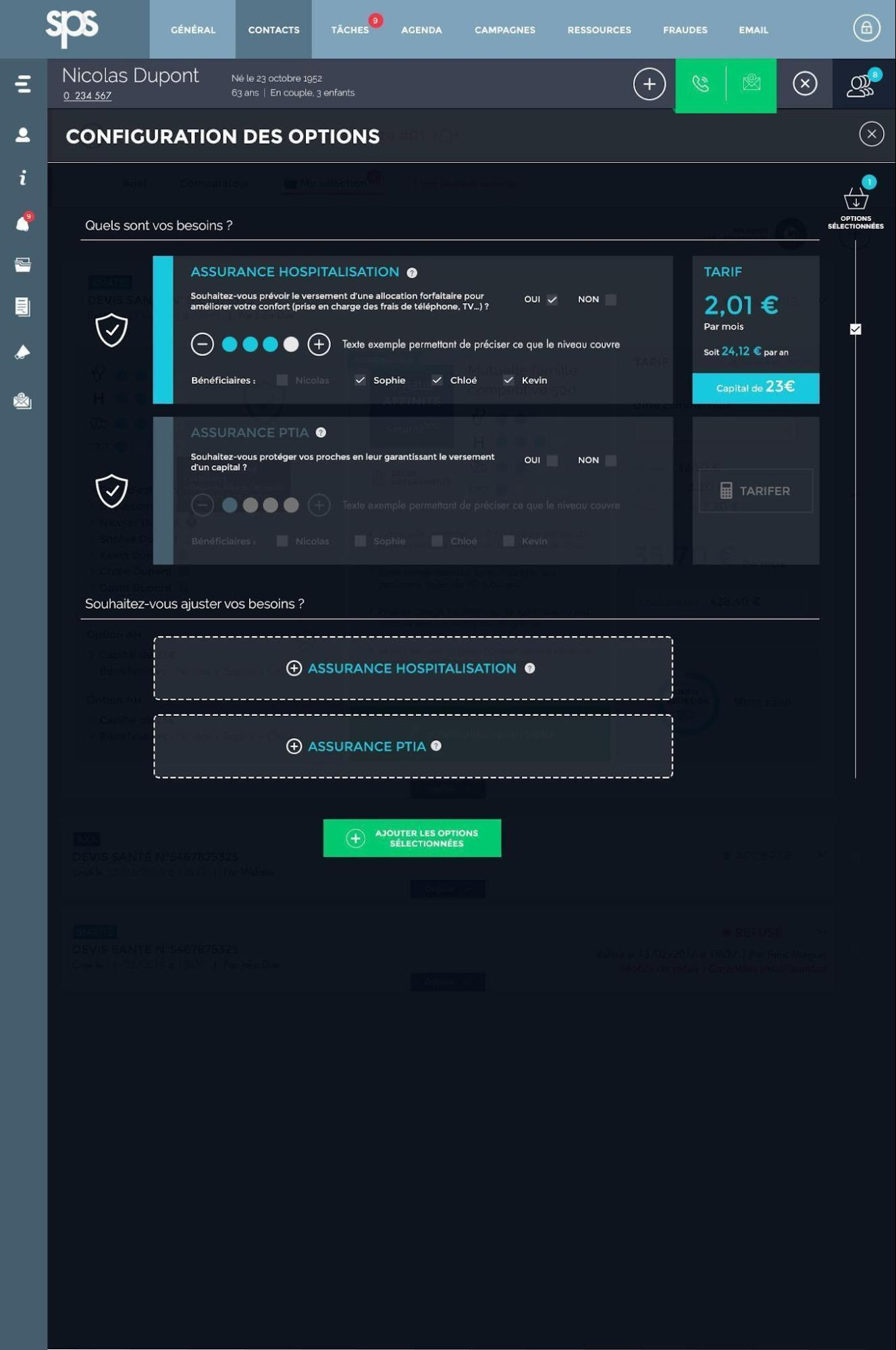Devis - étape 4 - Sélection des options / multi équipements