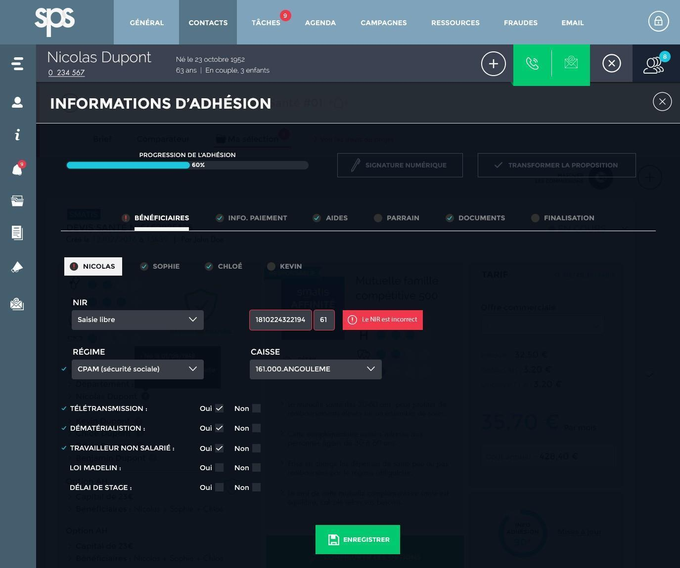 Devis - étape 5 - Renseignement des informations d’adhésion