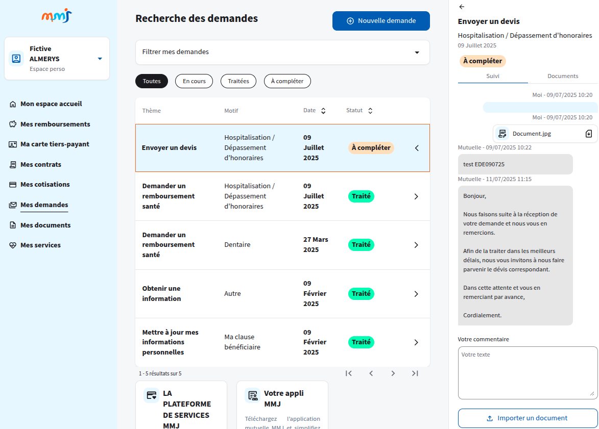 Tableau récapitulatif des demandes