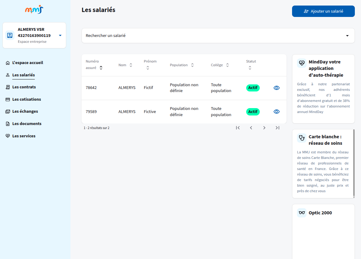 Liste des salariés dans l'espace entreprise