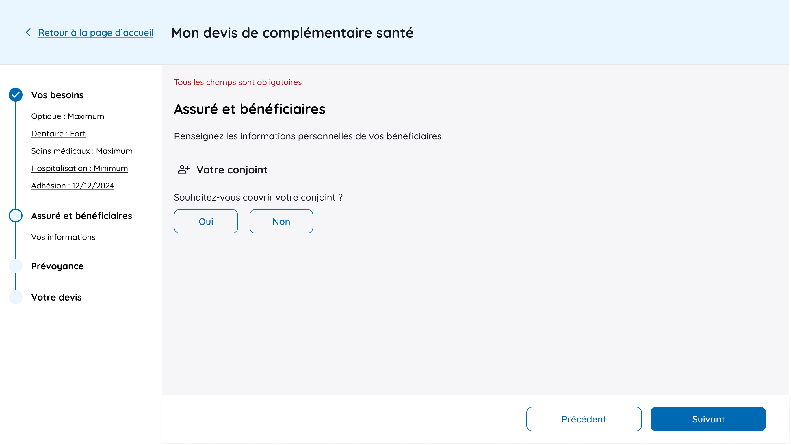 Choix de couverture du conjoint dans le tunnel de vente