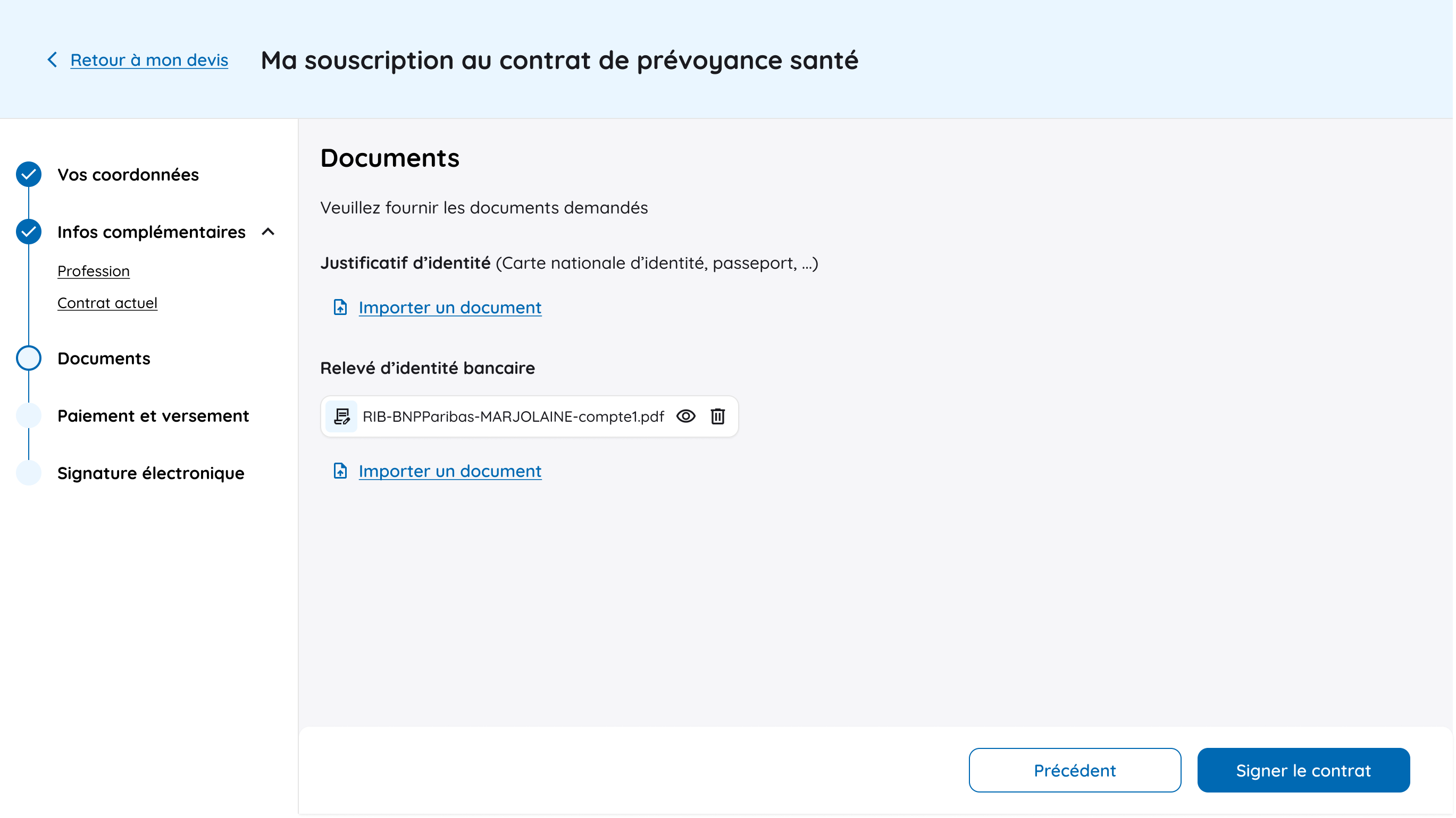 Dépôt des documents dans le tunnel de souscription