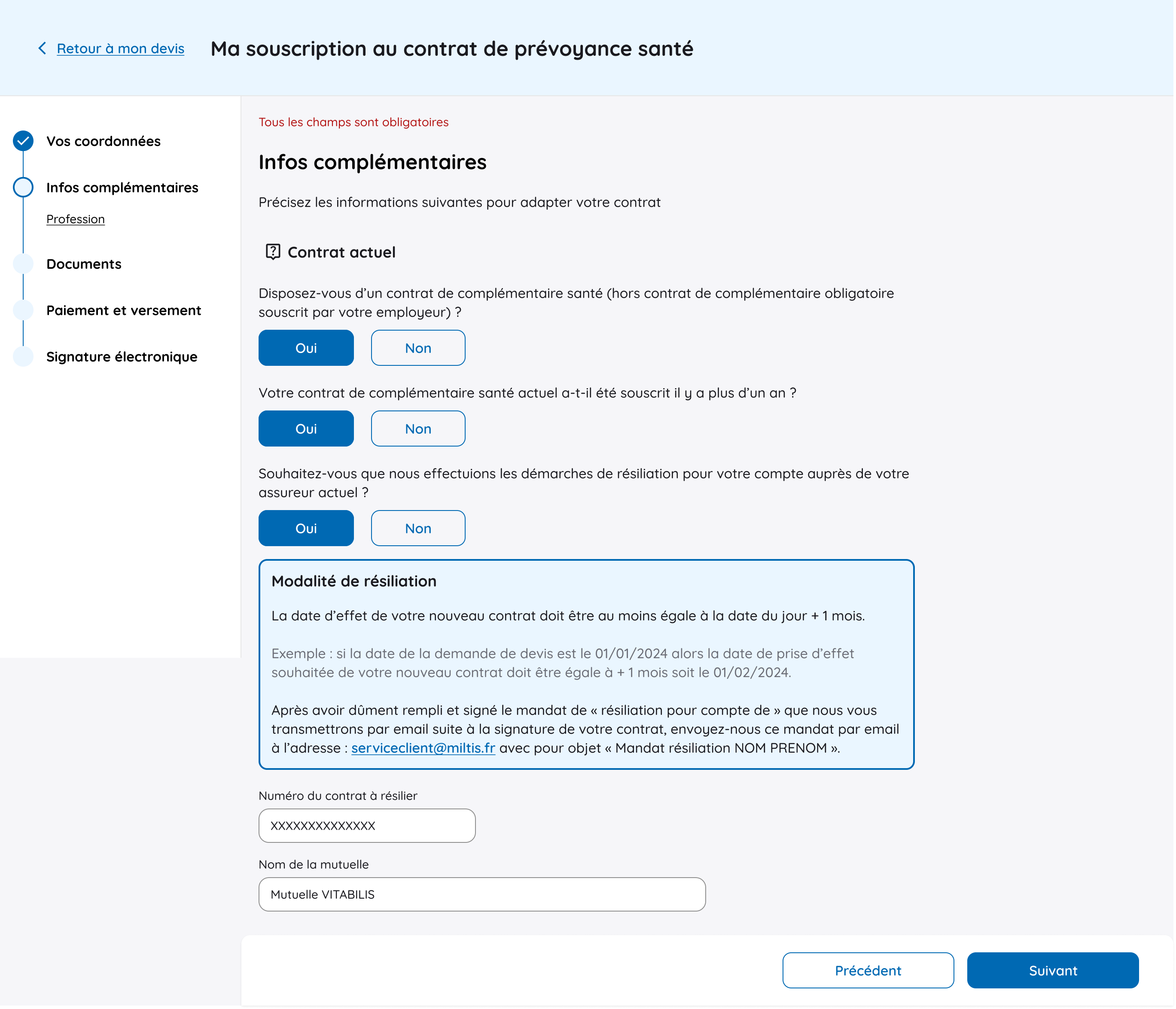 Informations sur le contrat actuel dans le tunnel de souscription
