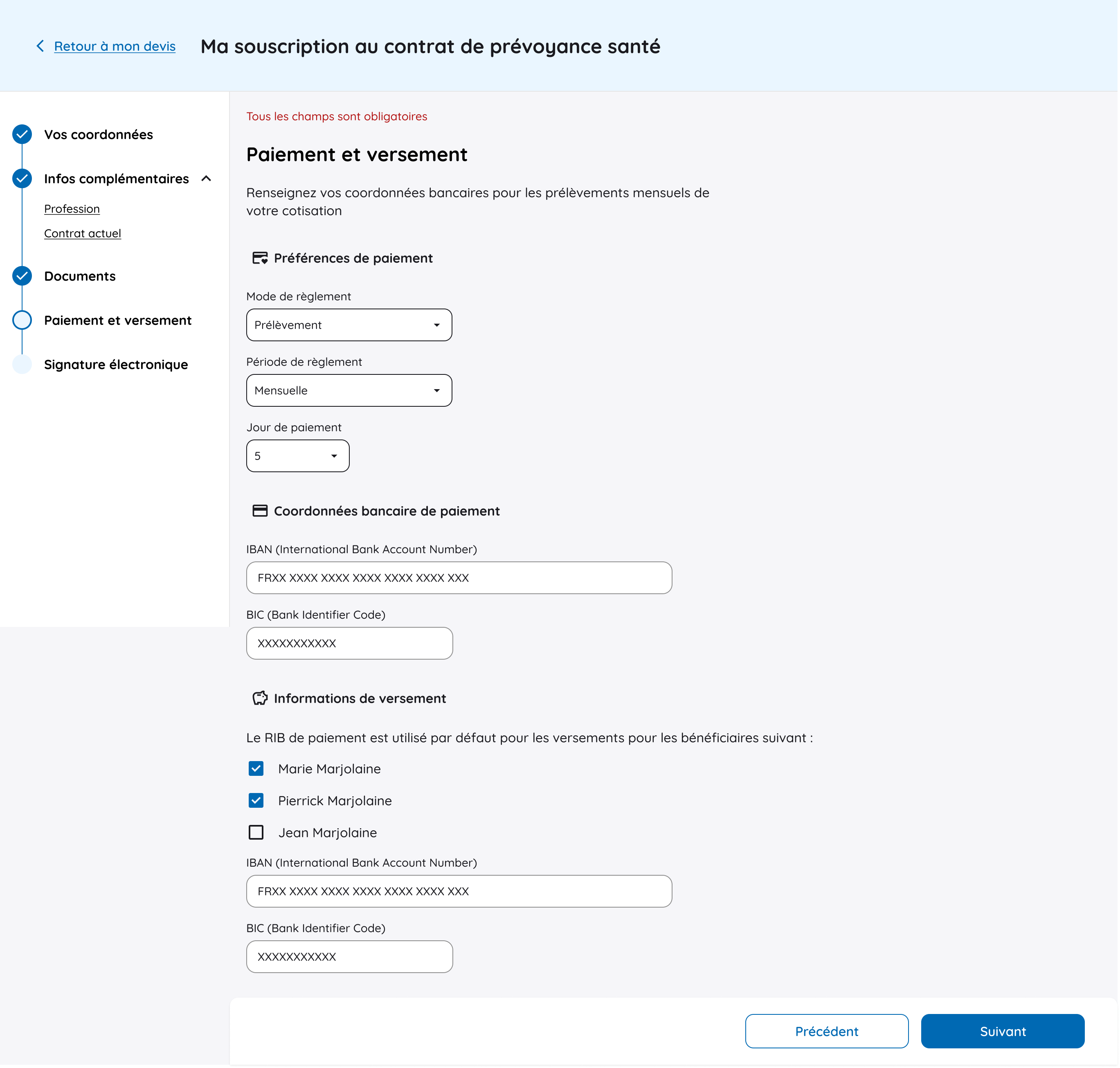 Paiement et versement dans le tunnel de souscription
